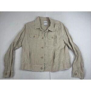 Tommy Bahama Two Palms Linen Raw-Edge Jacket Boho Chic Coastal Natural Tan Sz XL